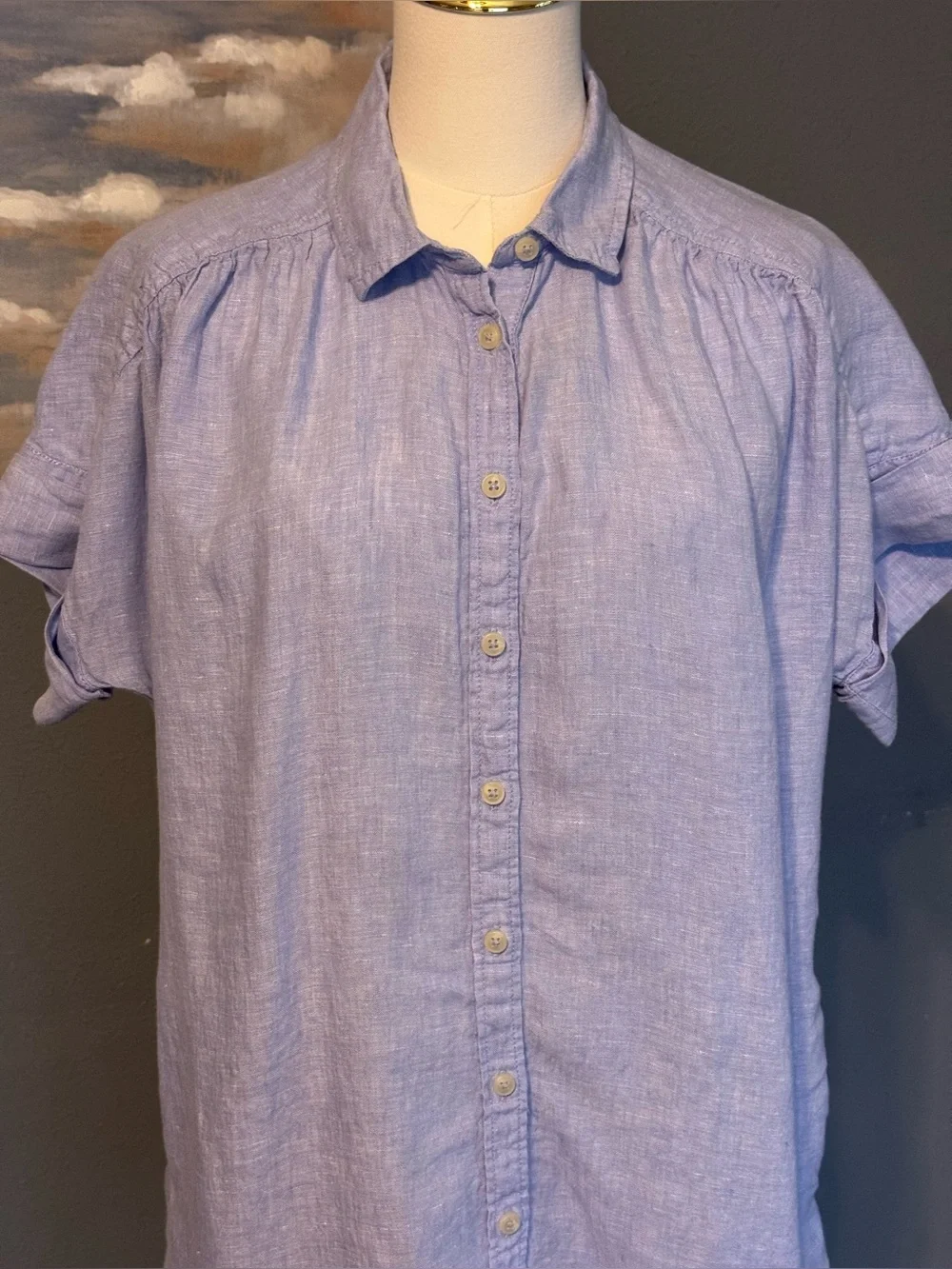 J. Crew Baird McNutt 100% Irish Linen Blue Button Up Short Sleeve Mini Dress S
